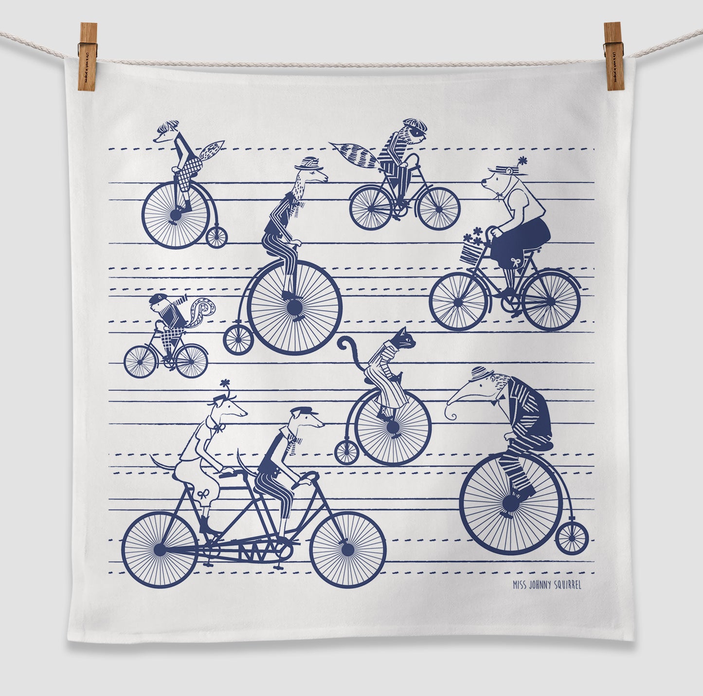 Victorian Bicycle Animal Tea Towel