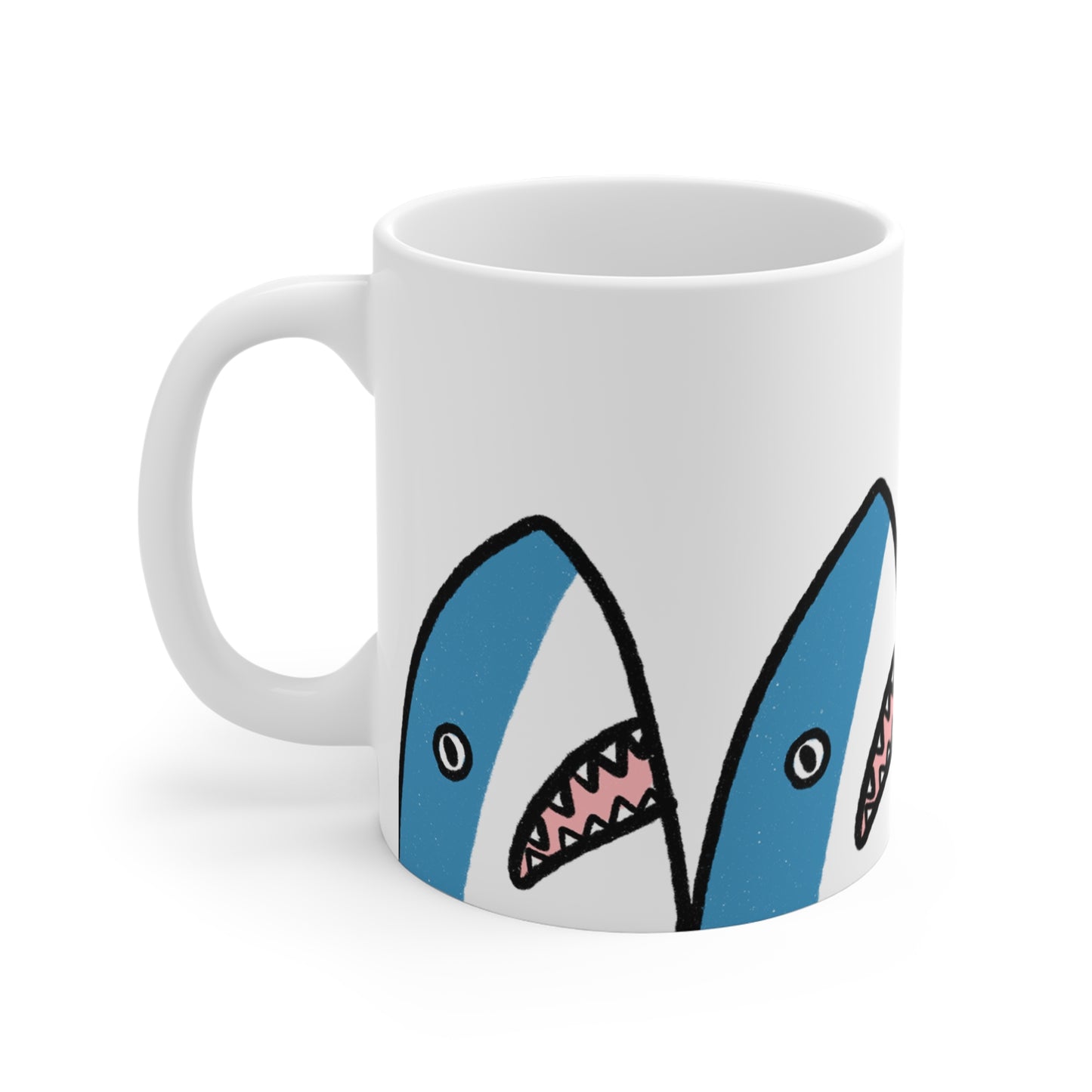 Shark Duo 11oz Coffee Mug — Cute Cartoon Shark Pattern
