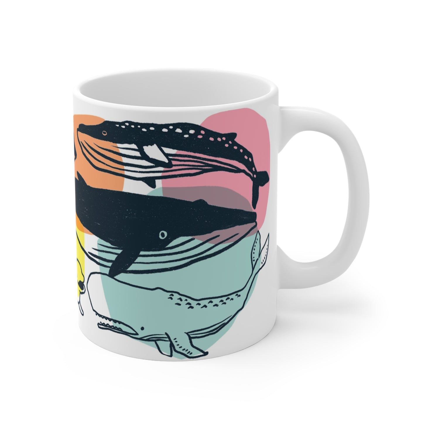 Whale Friends 11oz Ceramic Mug — Colorful Marine Mammal Coffee Cup