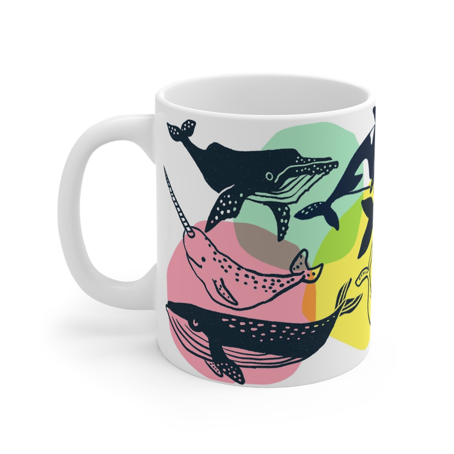 Whale Friends 11oz Ceramic Mug — Colorful Marine Mammal Coffee Cup