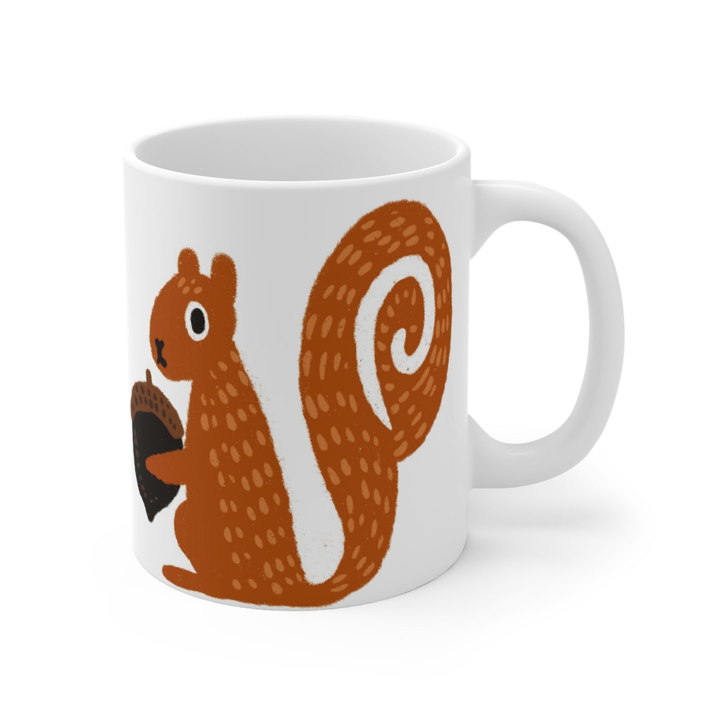 Cute Squirrel Acorn Ceramic Mug — 11oz Woodland Animal Coffee Cup
