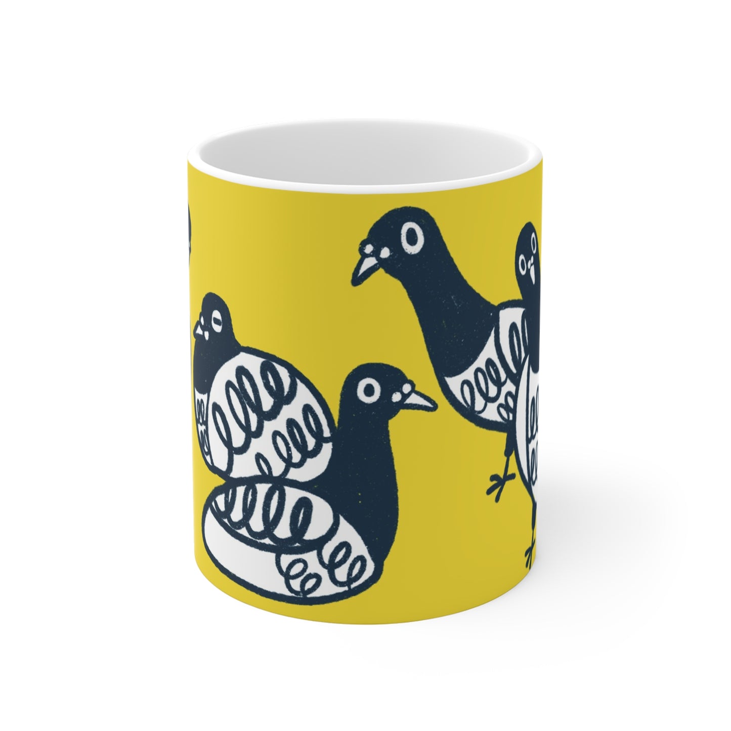 Pigeon Squad 11oz Ceramic Mug — Playful Yellow Bird Design
