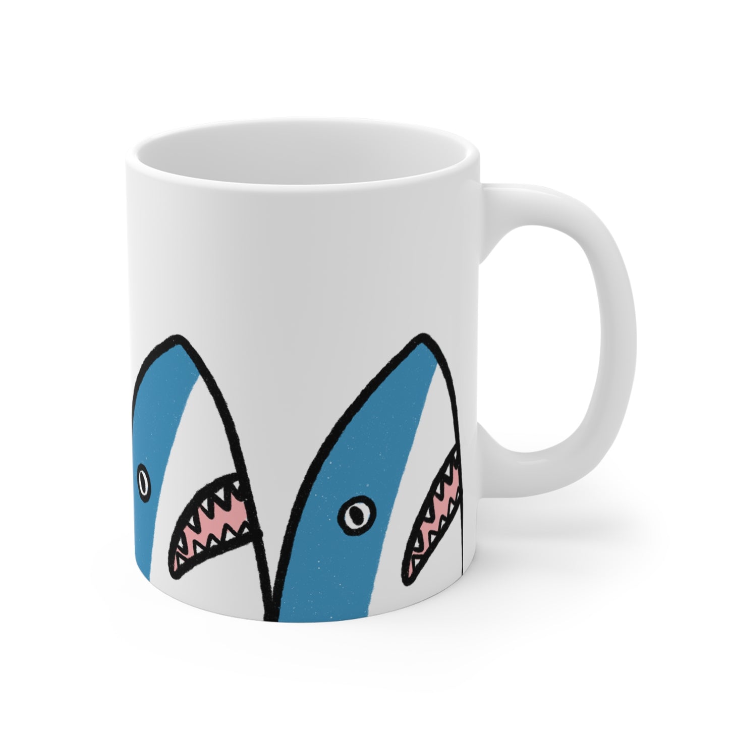 Shark Duo 11oz Coffee Mug — Cute Cartoon Shark Pattern