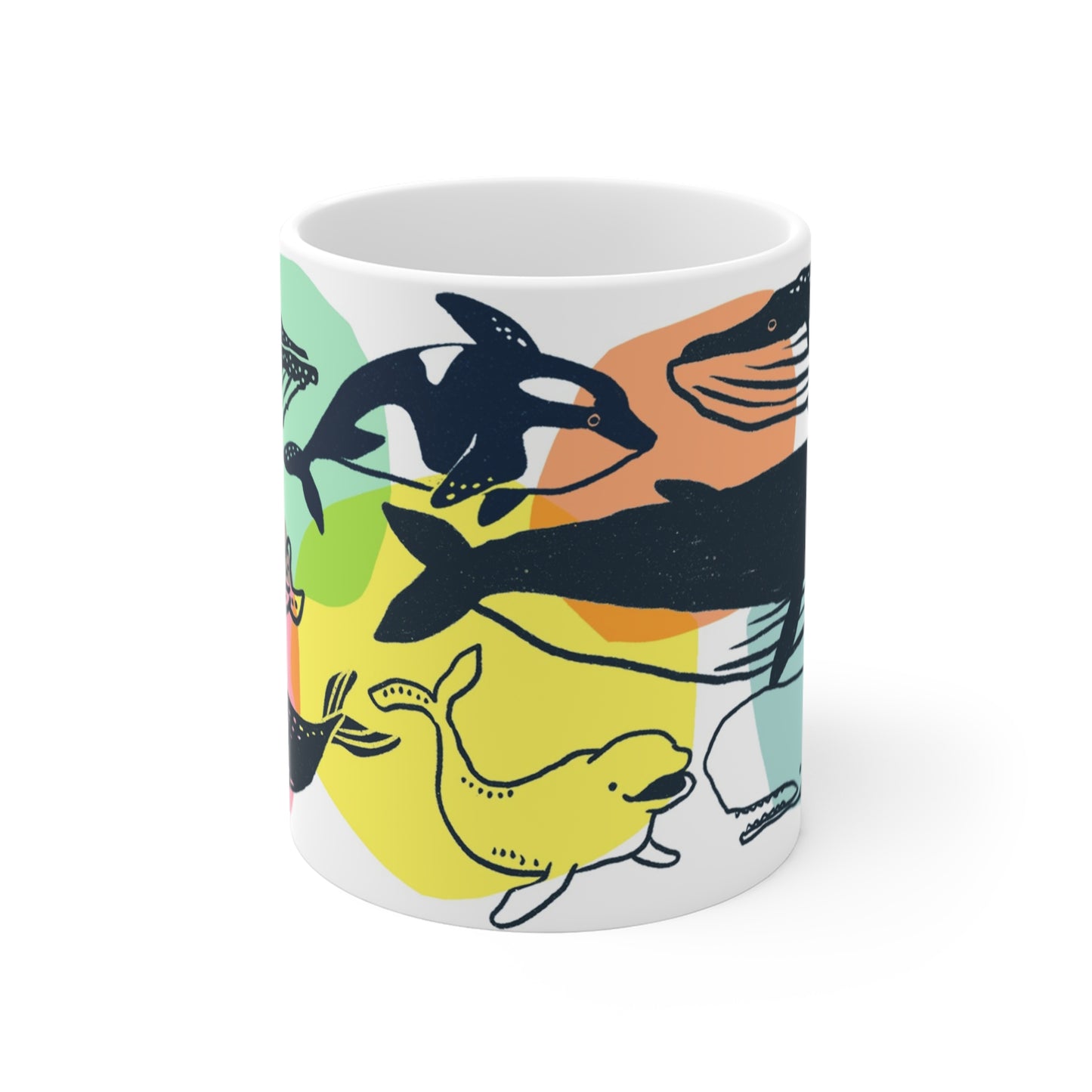 Whale Friends 11oz Ceramic Mug — Colorful Marine Mammal Coffee Cup