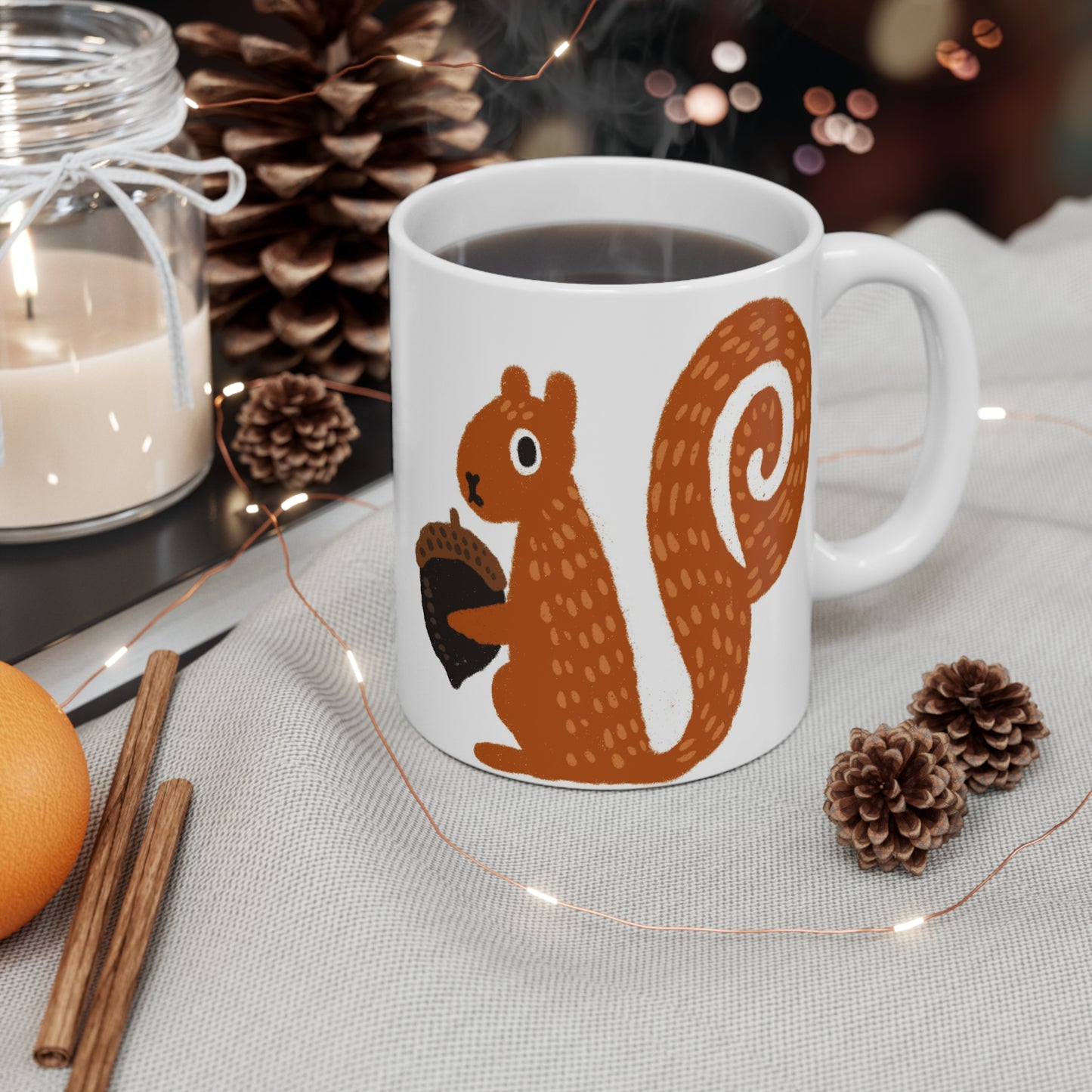 Cute Squirrel Acorn Ceramic Mug — 11oz Woodland Animal Coffee Cup