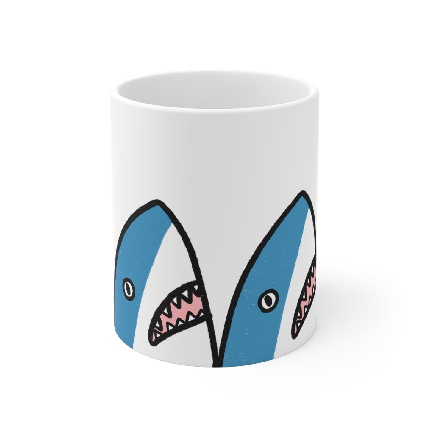 Shark Duo 11oz Coffee Mug — Cute Cartoon Shark Pattern