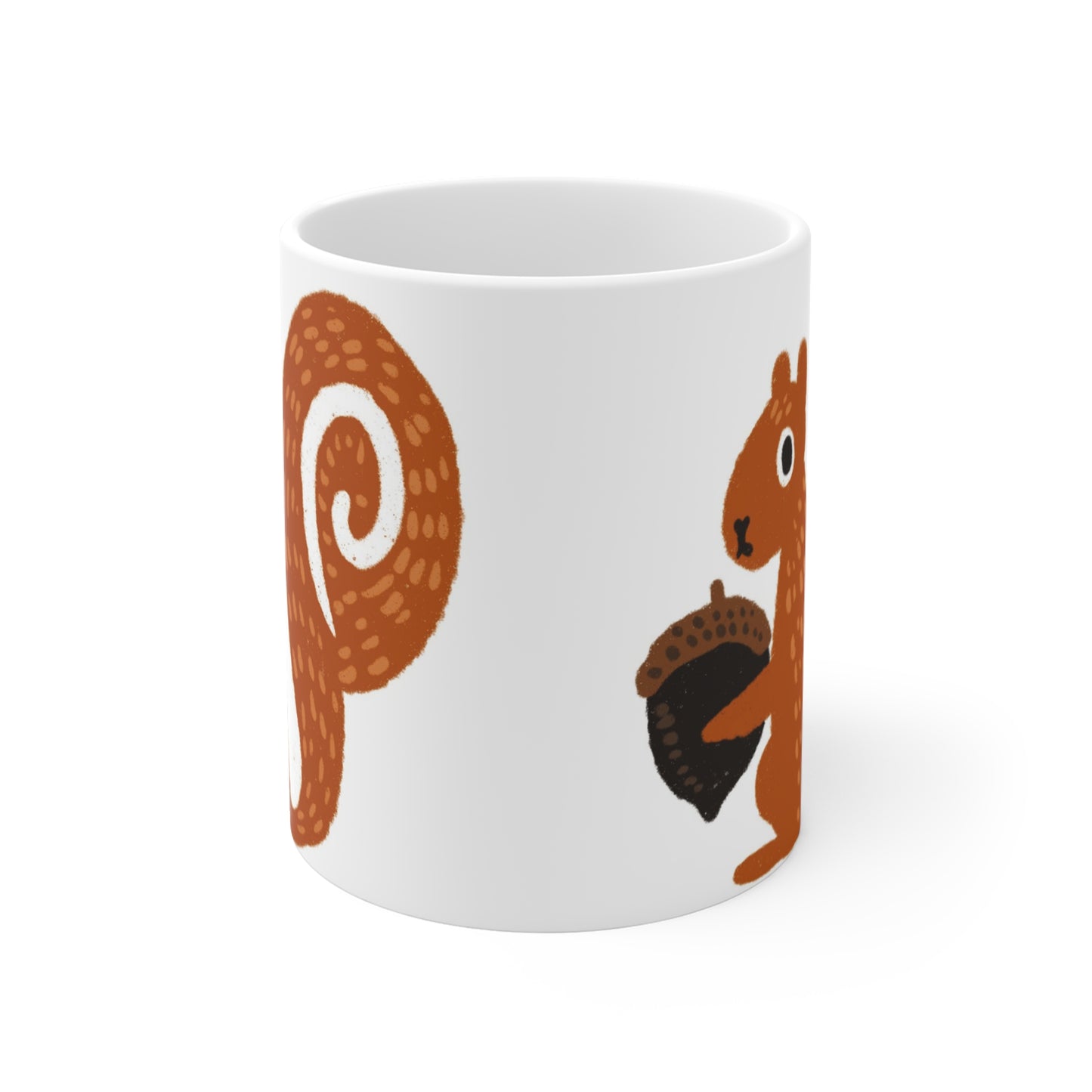 Cute Squirrel Acorn Ceramic Mug — 11oz Woodland Animal Coffee Cup