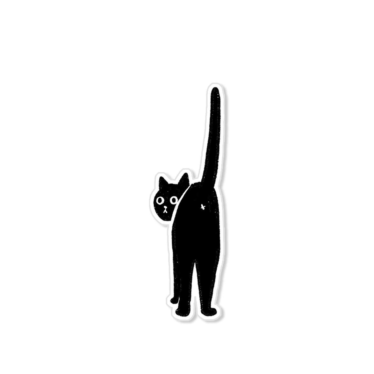 Cat butt sticker with black cat standing tail up, humorous hand-drawn illustration