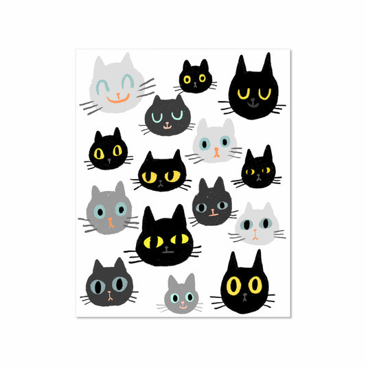 Illustrated cat faces in various colors and expressions, 8x10 art print by Miss Johnny Squirrel