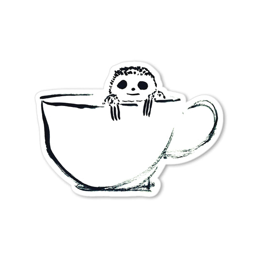 Sloth Coffee sticker – sloth peeking from coffee cup