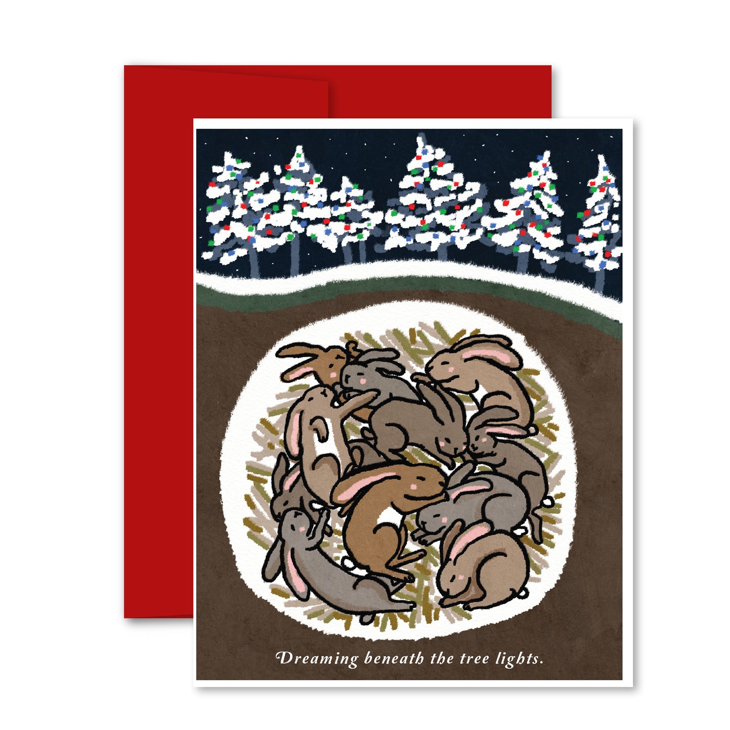 Sleeping Bunnies Christmas Greeting Card – Sweet Woodland Holiday Card