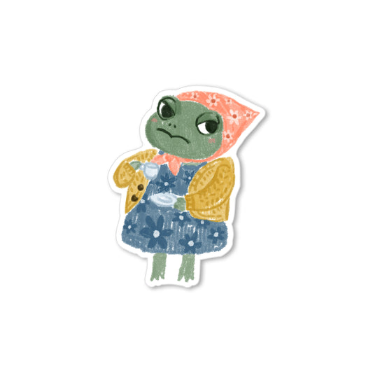Grumpy Babushka Frog Tea Time – cute grumpy frog sticker