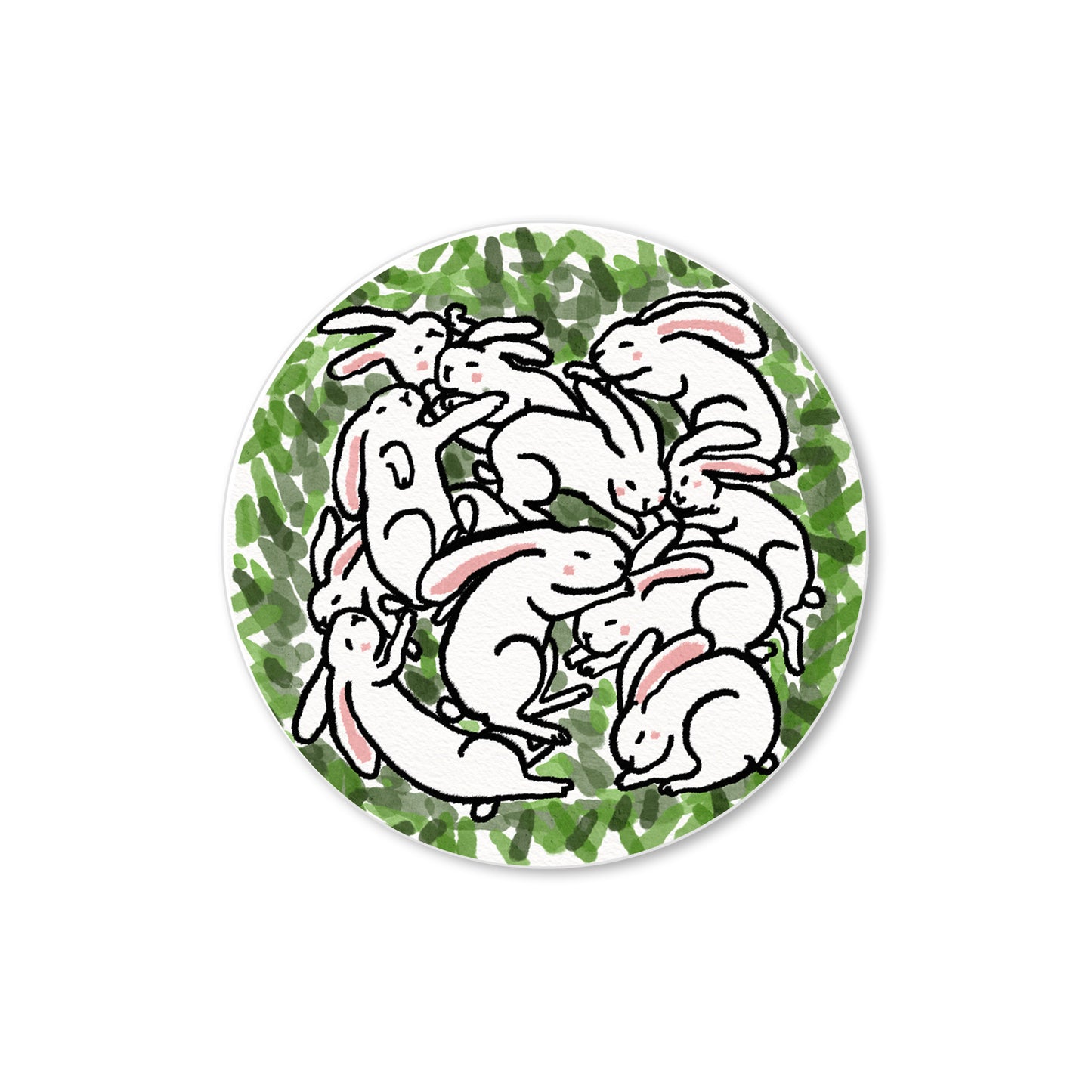 Sleeping bunnies sticker – circle bunny family sticker